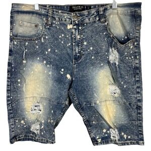 TRACK 23 Mens Skinny Fit Distressed Blue Wash Denim‎ Shorts Size 38